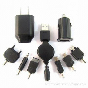 Mobile Phone USB Charger Kit with 100 to 240V AC/12 to 24V DC Input Voltages, CE Approved